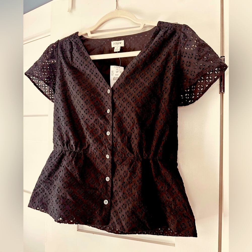 Black short sleeved, peplum, J Crew shirt new with tag